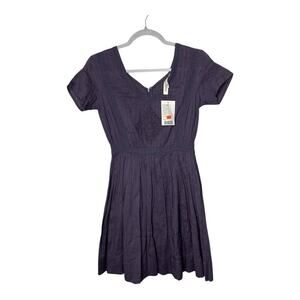 Thistlepearl Dress Womens 0 Purple Blue Embroidered Textured Short Sleeve Boho‎